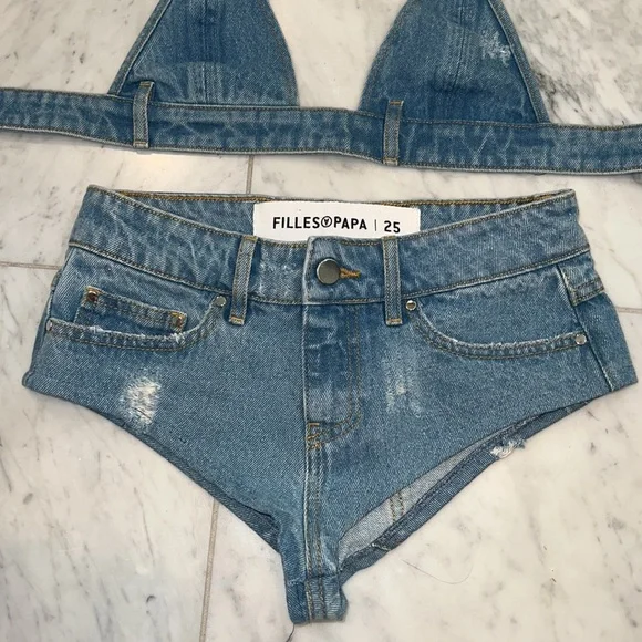 Filles A Papa denim micro shorts set jeans 25 XS - Picture 3 of 6